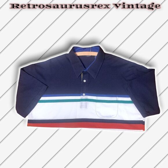 𝅺vintage Retro 1980’s Van Heusen Men’s Striped Polo Shirt, XL - Picture 3 of 5